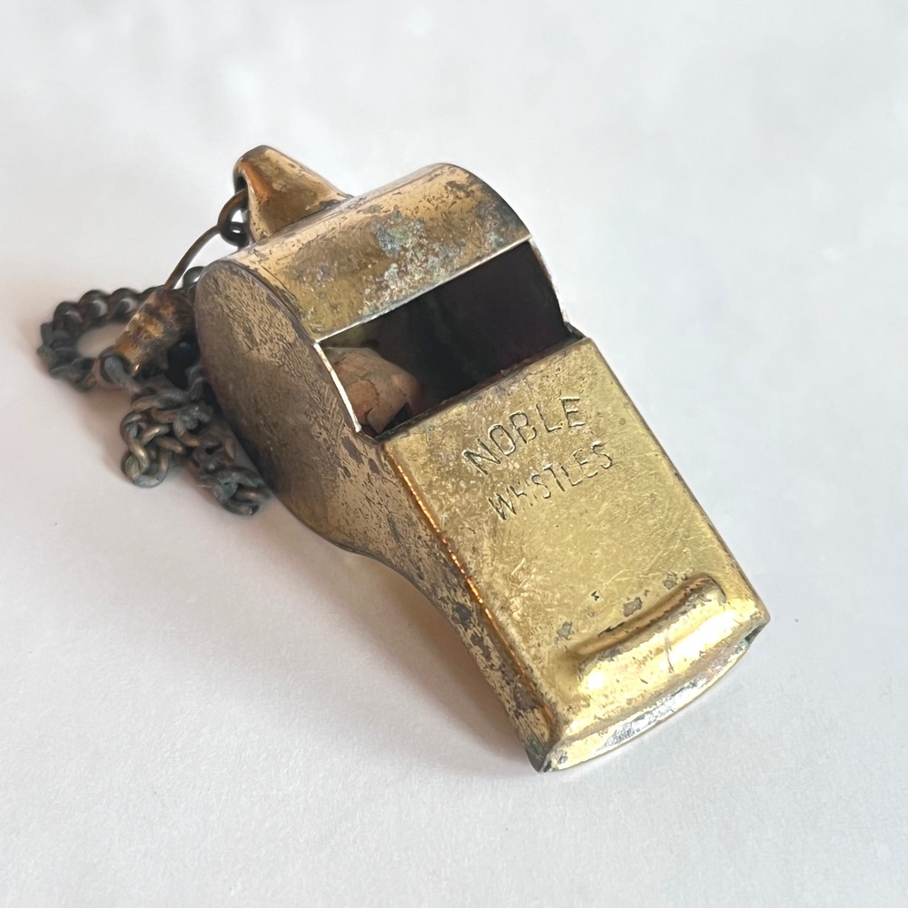 Vintage Noble Whistles Brass Pea Whistle With Chain Made in Japan Patina